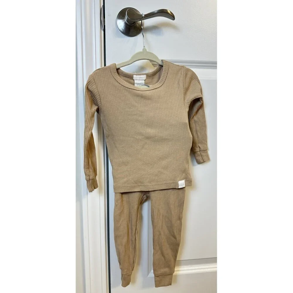 FIRSTS by Petit Lem Modal Rib Infant PJ Set in Tan Size 12 Months